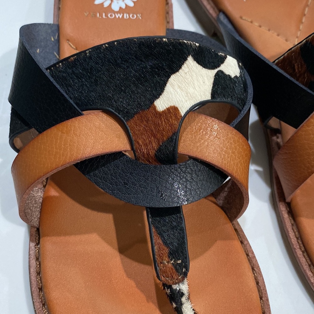 Yellow Box Cow Print Leather Sandals - Picture 3 of 5